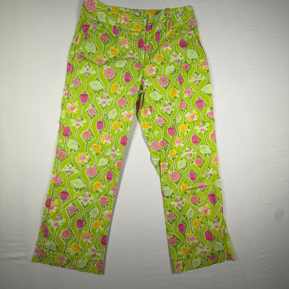 Lilly Pulitzer Garden Print Ladybug Bee Floral Garden Party Coastal Pants Sz 0